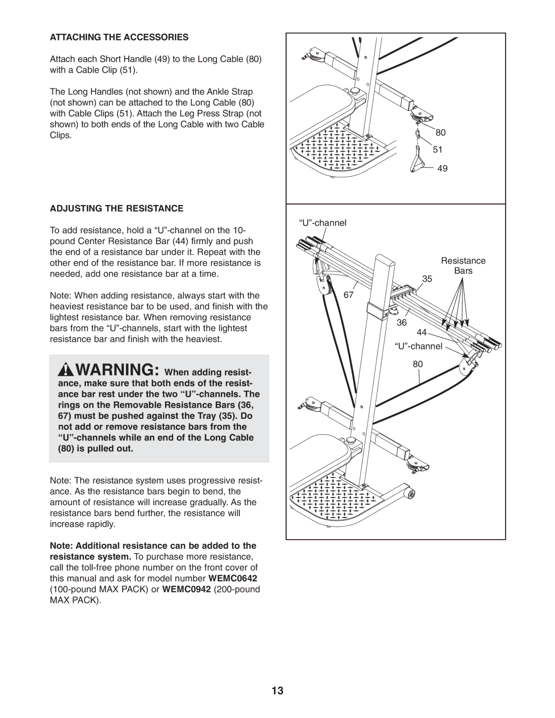 Weider WESY3873.2 user manual Attaching the Accessories, Adjusting the Resistance 