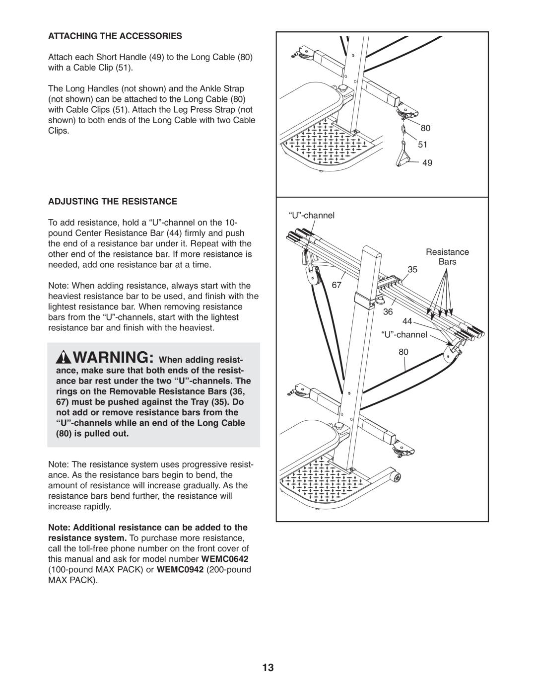 Weider WESY3873.2 user manual Attaching The Accessories 