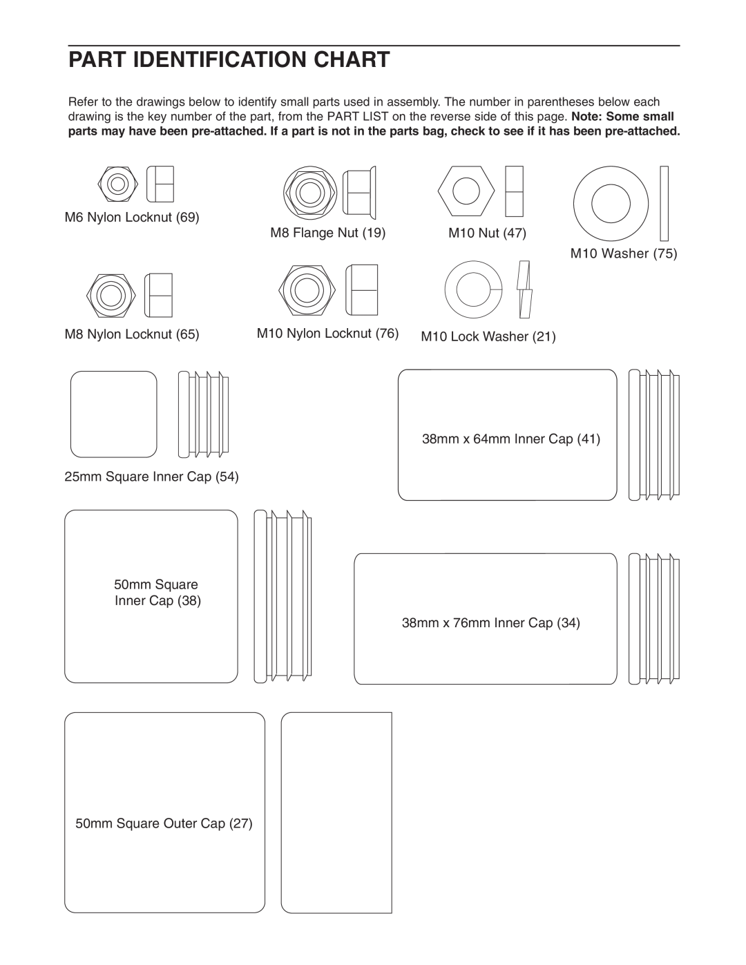 Weider WESY3873.2 user manual Part Identification Chart 