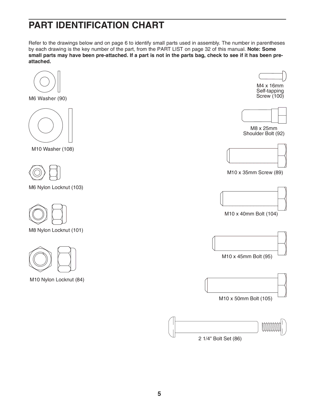 Weider WESY3906.0 user manual Part Identification Chart 