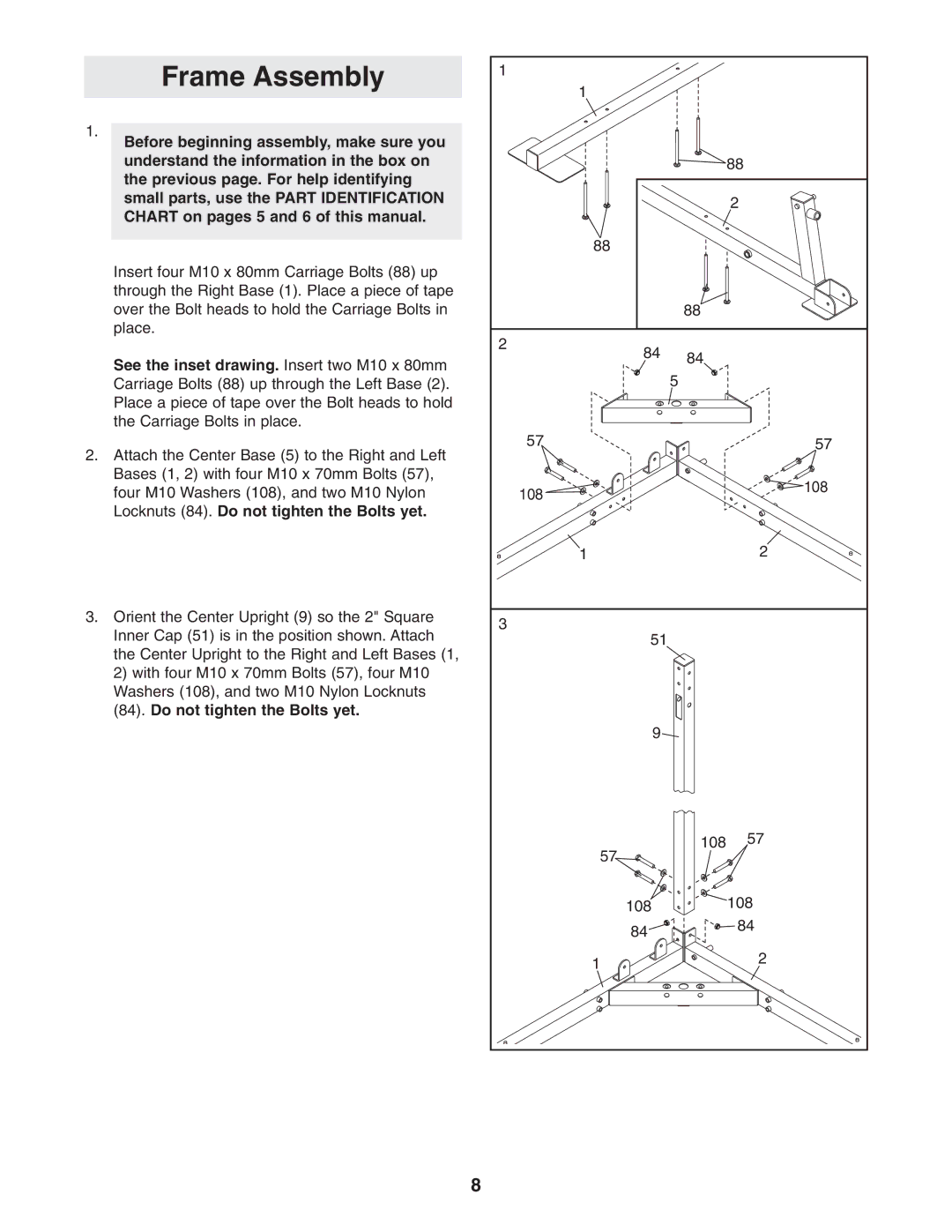 Weider WESY3906.0 user manual Frame Assembly 