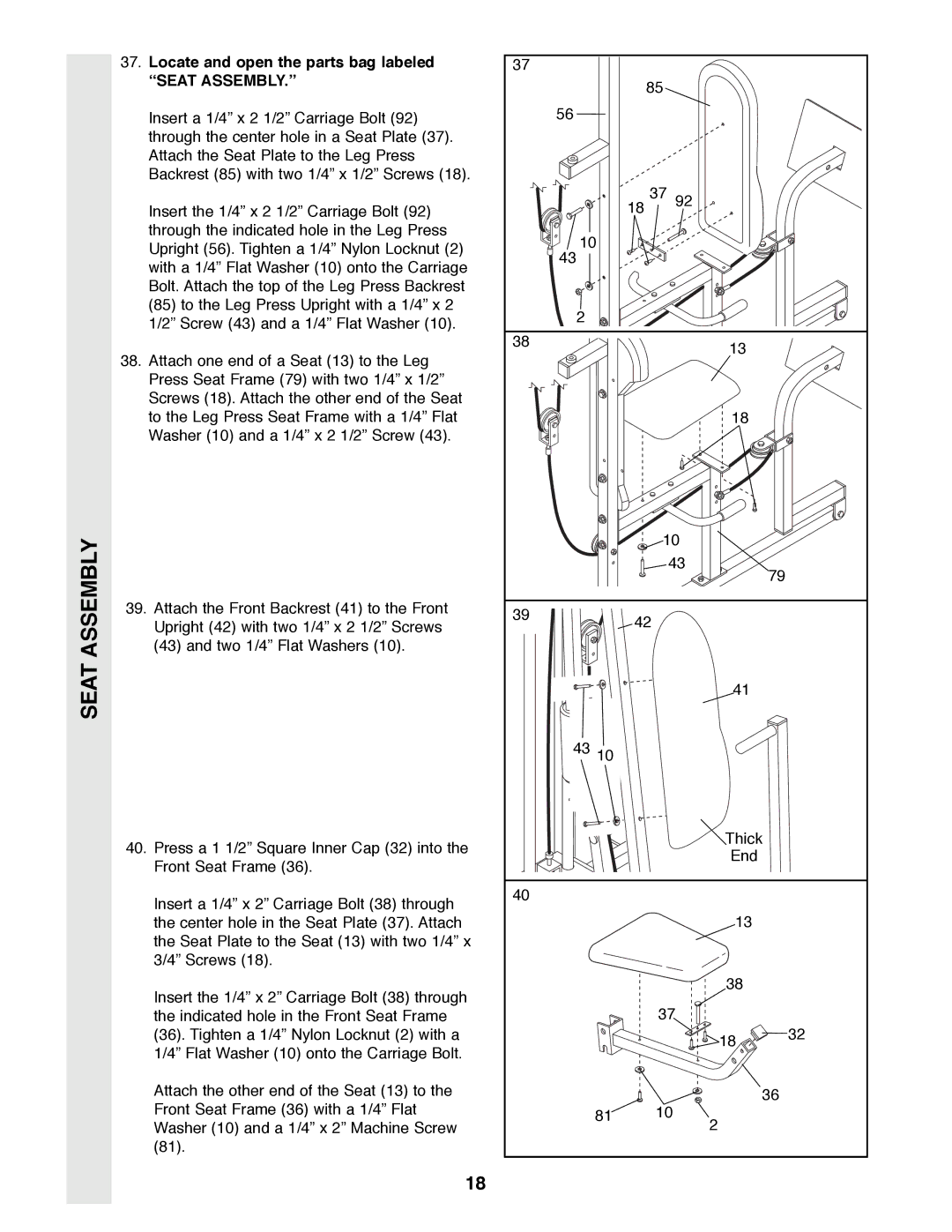 Weider WESY39200 user manual Seat Assembly, Òseat ASSEMBLY.Ó 