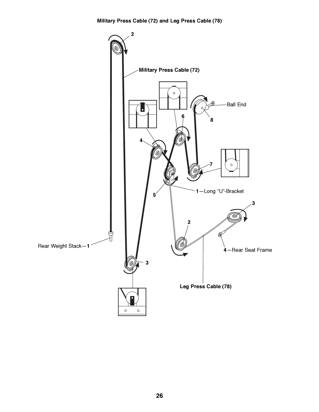 Weider WESY39200 user manual Military Press Cable 72 and Leg Press Cable 