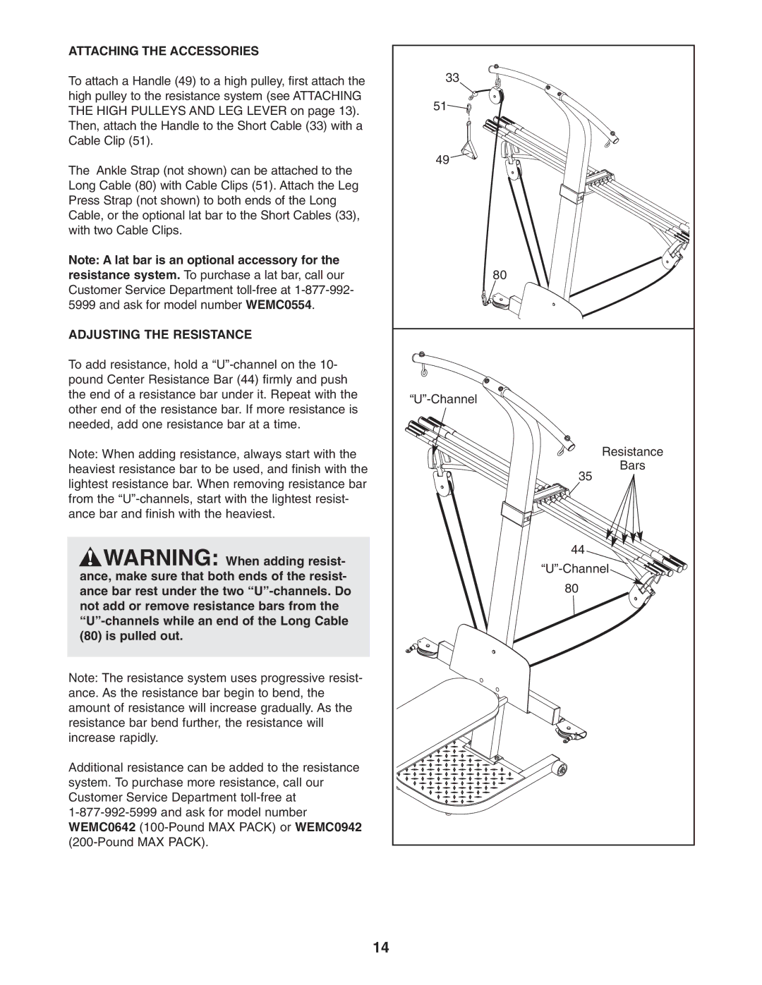 Weider WESY3924.2 user manual Attaching the Accessories, Adjusting the Resistance 