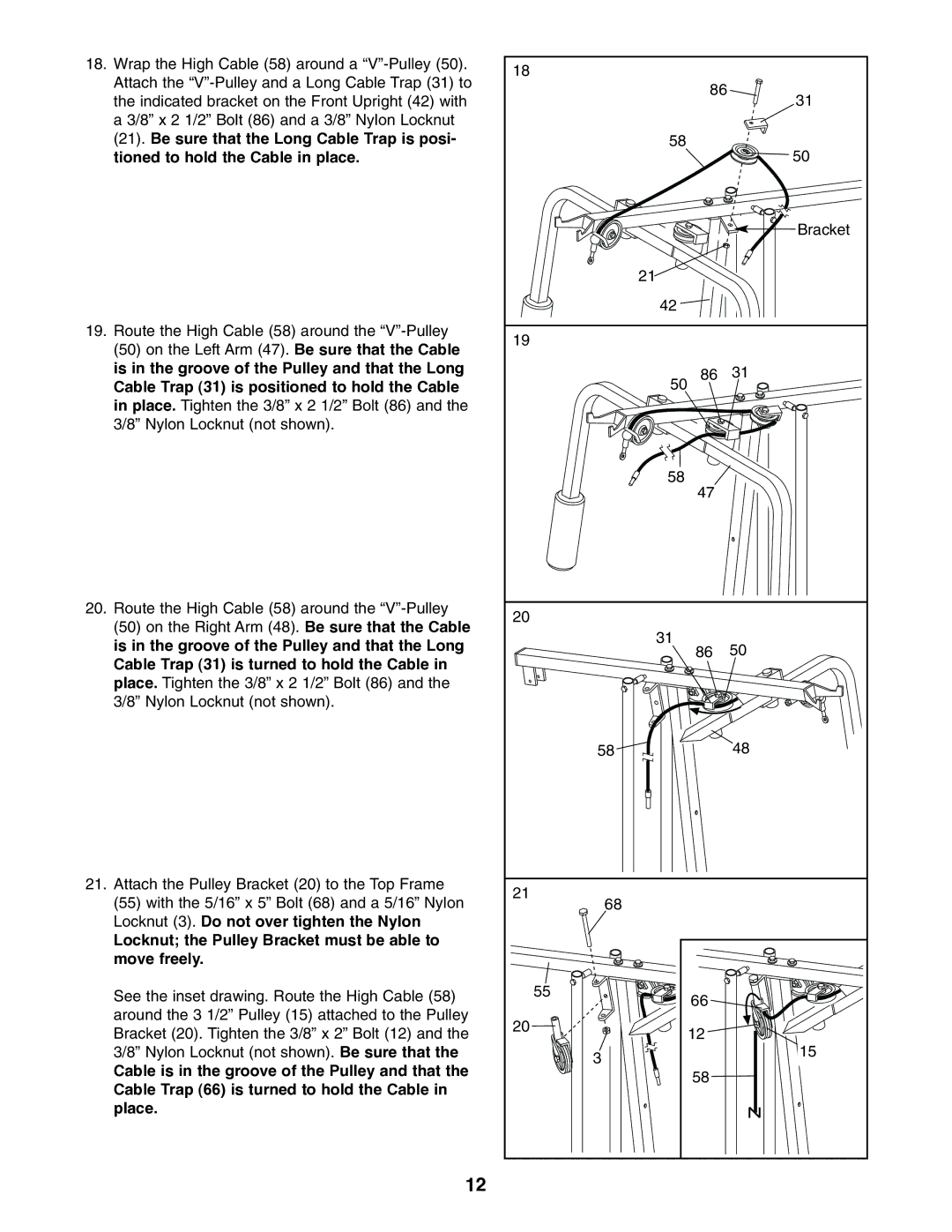 Weider WESY39310 user manual Locknut the Pulley Bracket must be able to move freely 