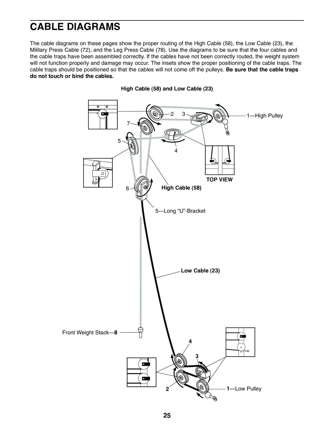 Weider WESY39310 user manual Cable Diagrams, TOP View 