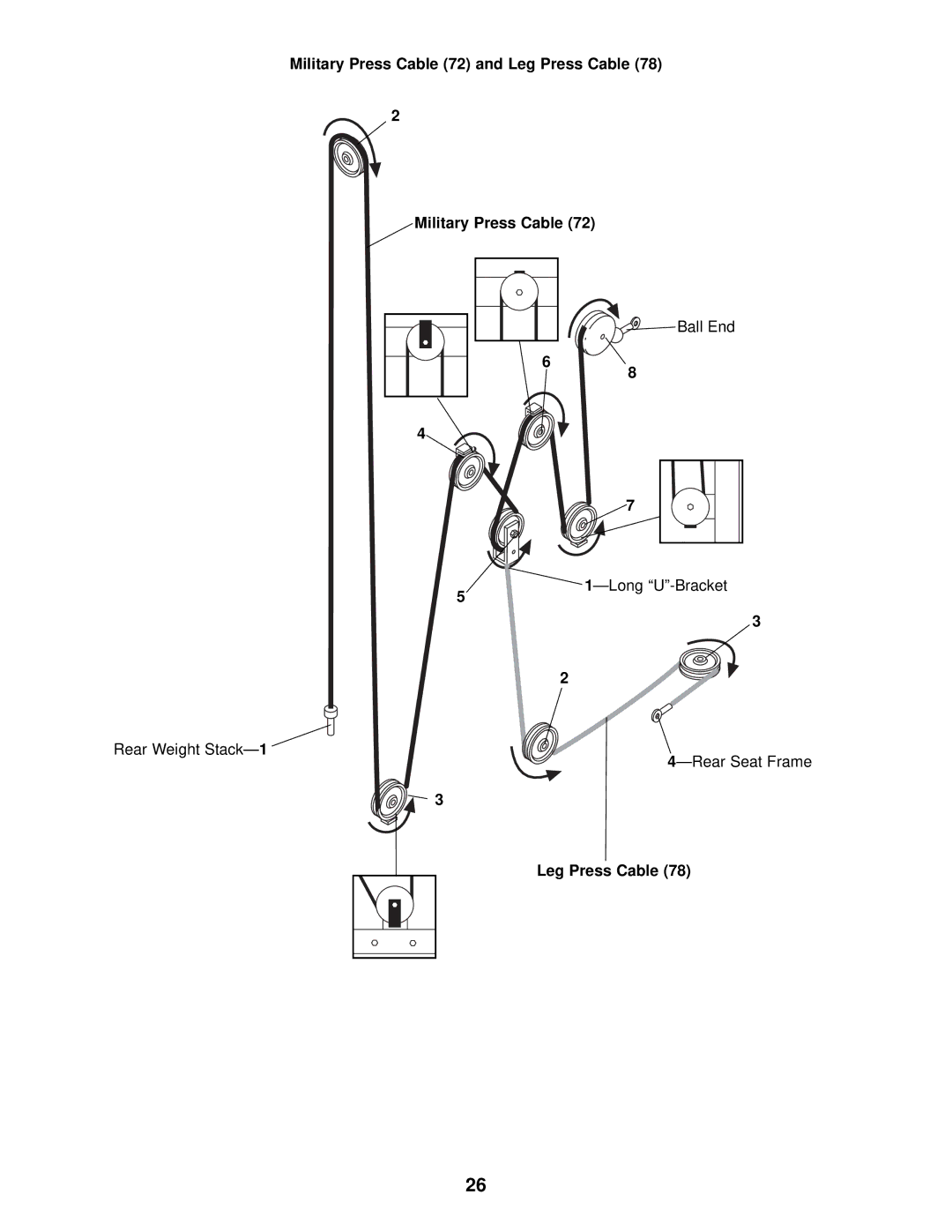 Weider WESY39311 user manual Military Press Cable 72 and Leg Press Cable 