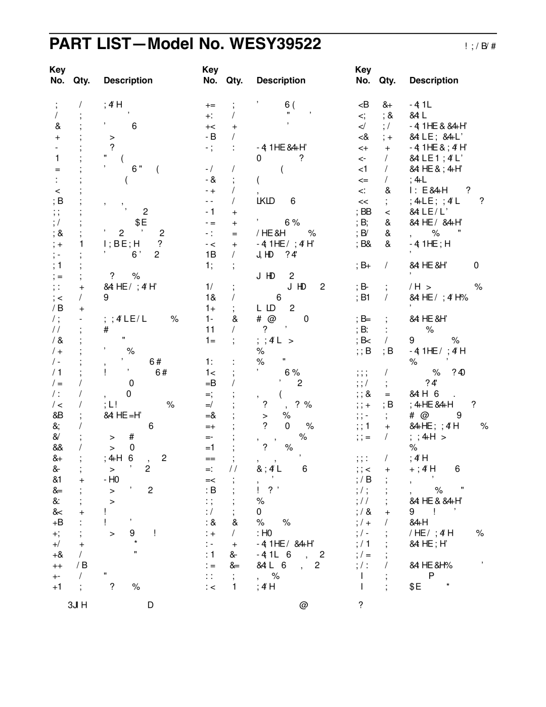 Weider user manual Part LIST-Model No. WESY39522, Key Qty Description 