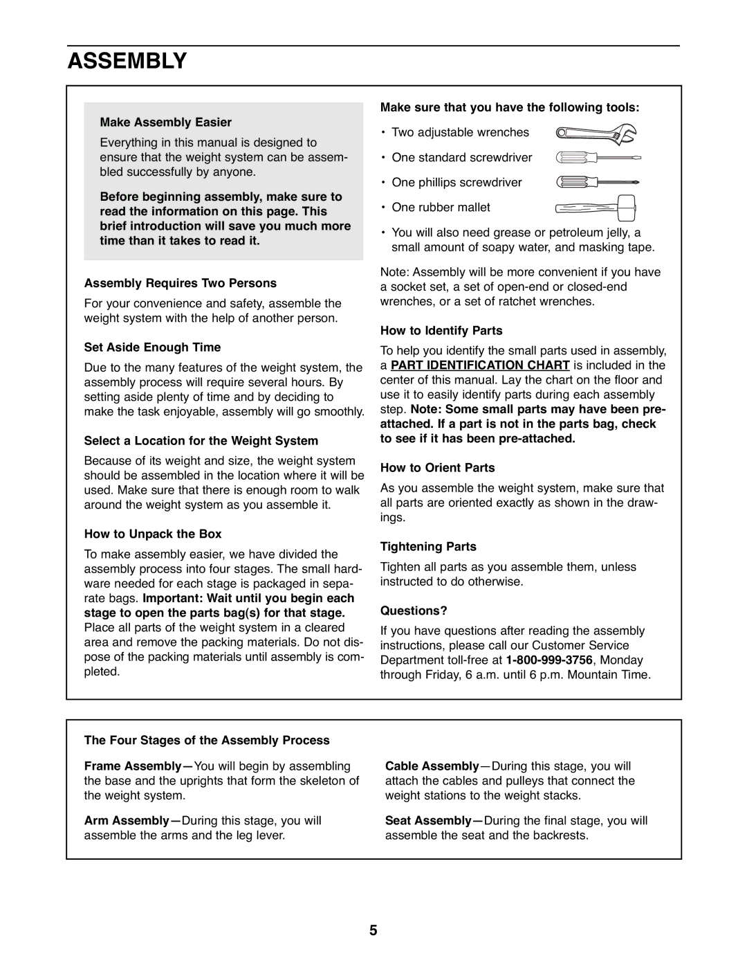 Weider WESY39522 user manual Assembly 