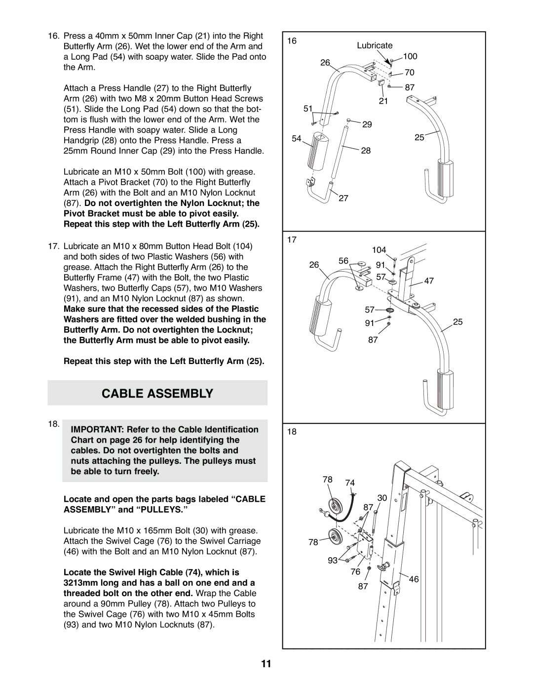 Weider WESY39523 user manual Cable Assembly 