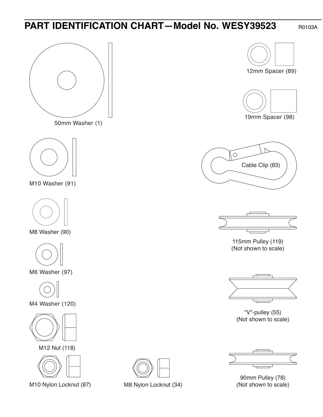 Weider user manual Part Identification CHART-Model No. WESY39523, R0103A 