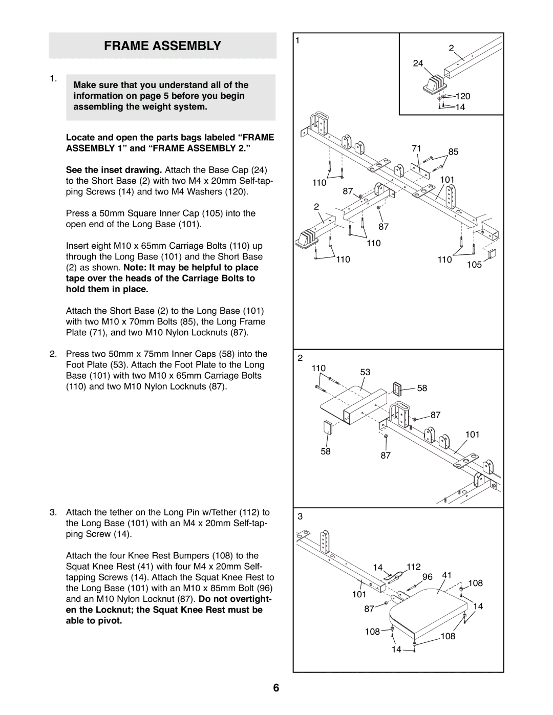 Weider WESY39523 user manual Frame Assembly 