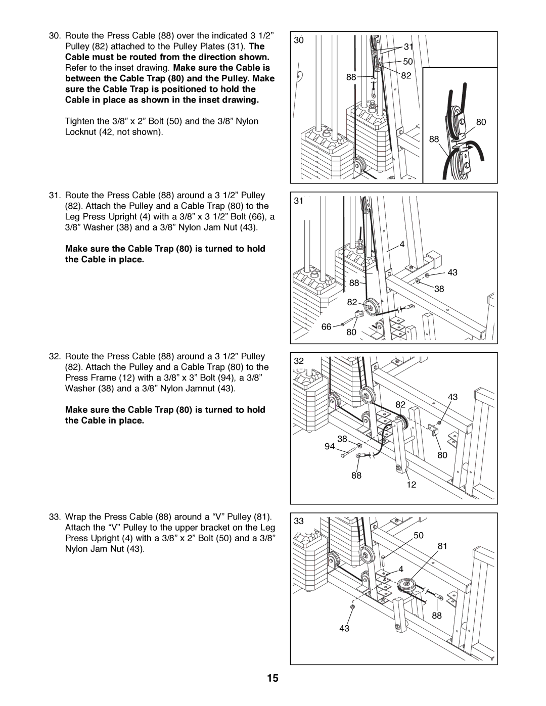 Weider WESY41080 manual Cable must be routed from the direction shown 