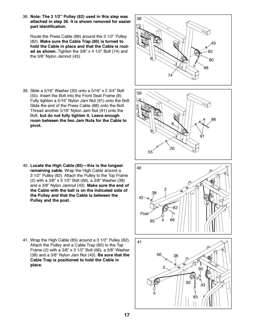 Weider WESY41080 manual Cable Trap is positioned to hold the Cable in place 