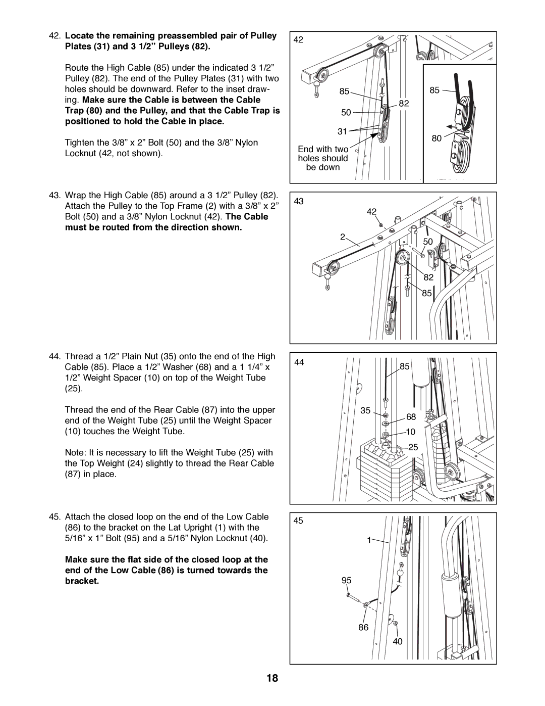 Weider WESY41080 manual End with two Holes should Be down 