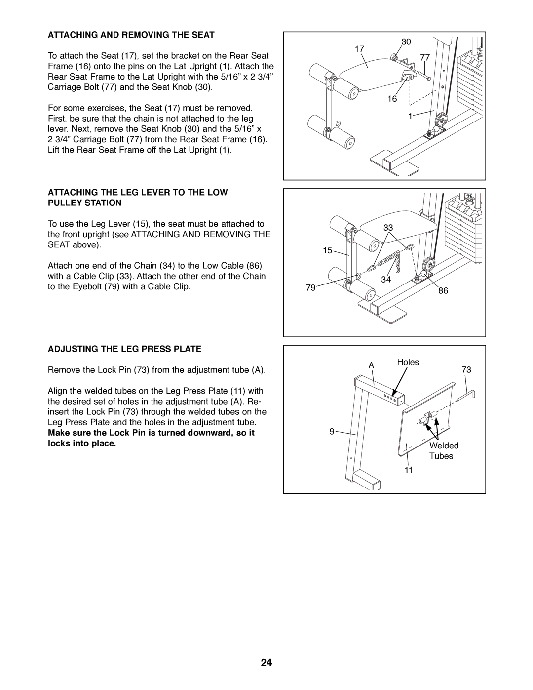 Weider WESY41080 manual Attaching and Removing the Seat 