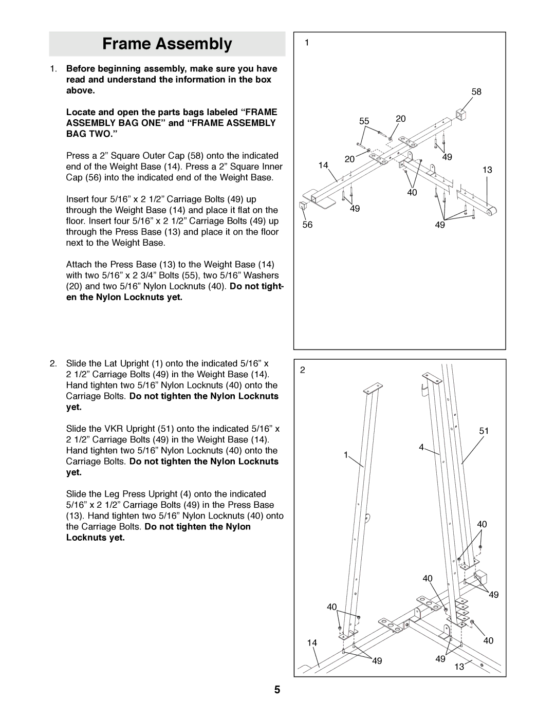 Weider WESY41080 manual Frame Assembly, Locknuts yet 