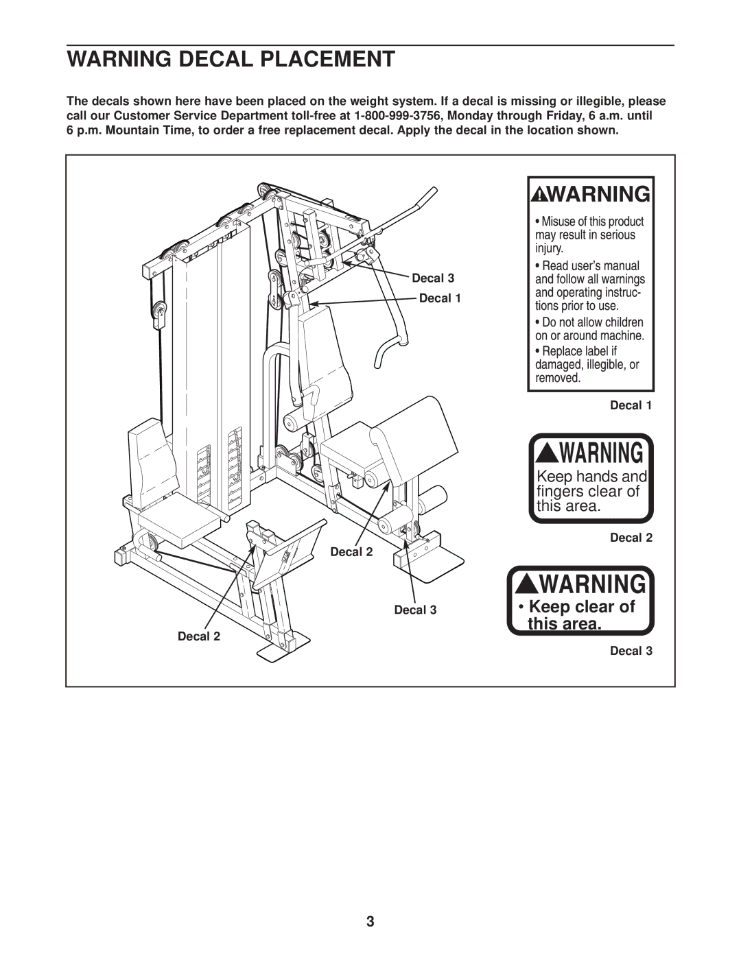 Weider WESY47330 user manual Decal 