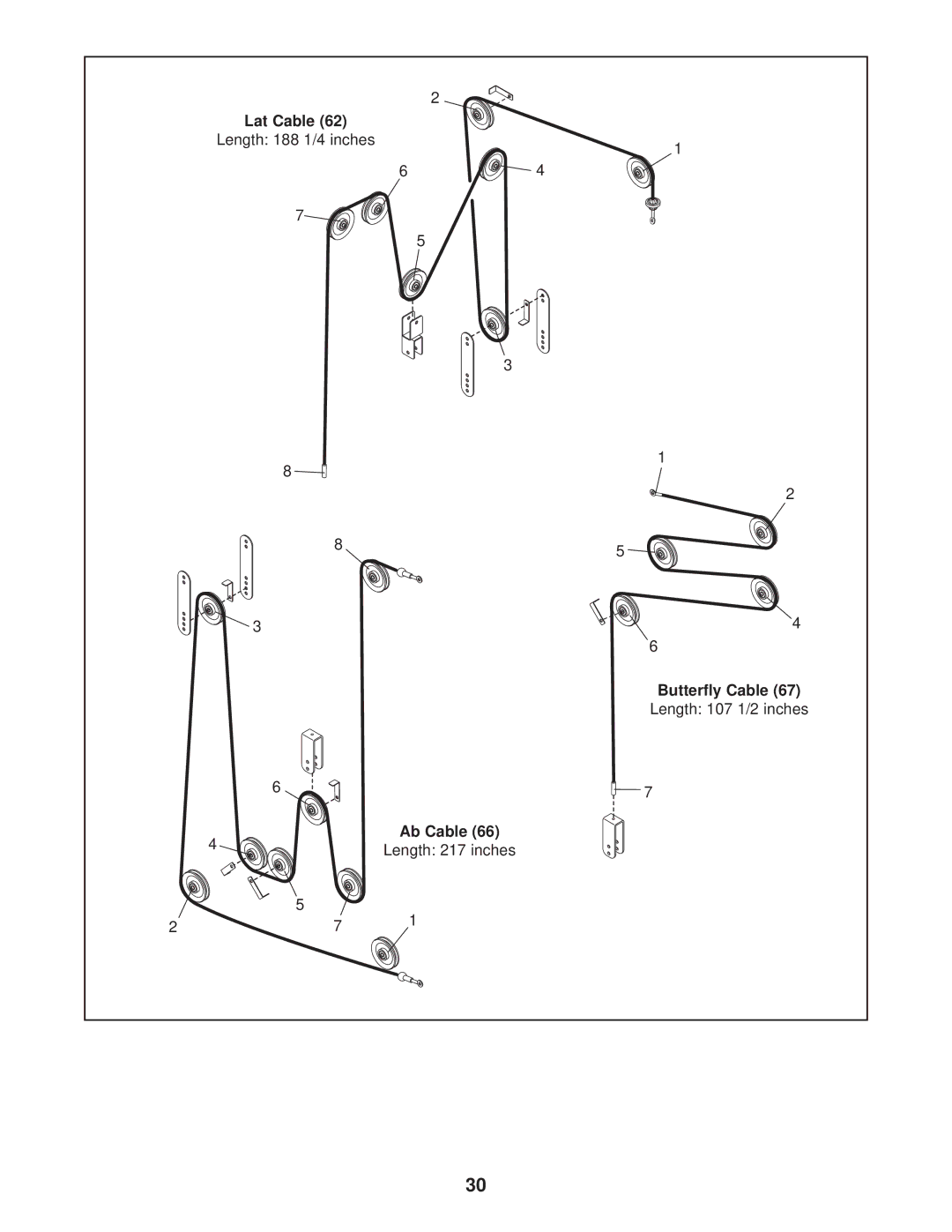 Weider WESY47330 user manual Lat Cable, Butterfly Cable, Ab Cable 