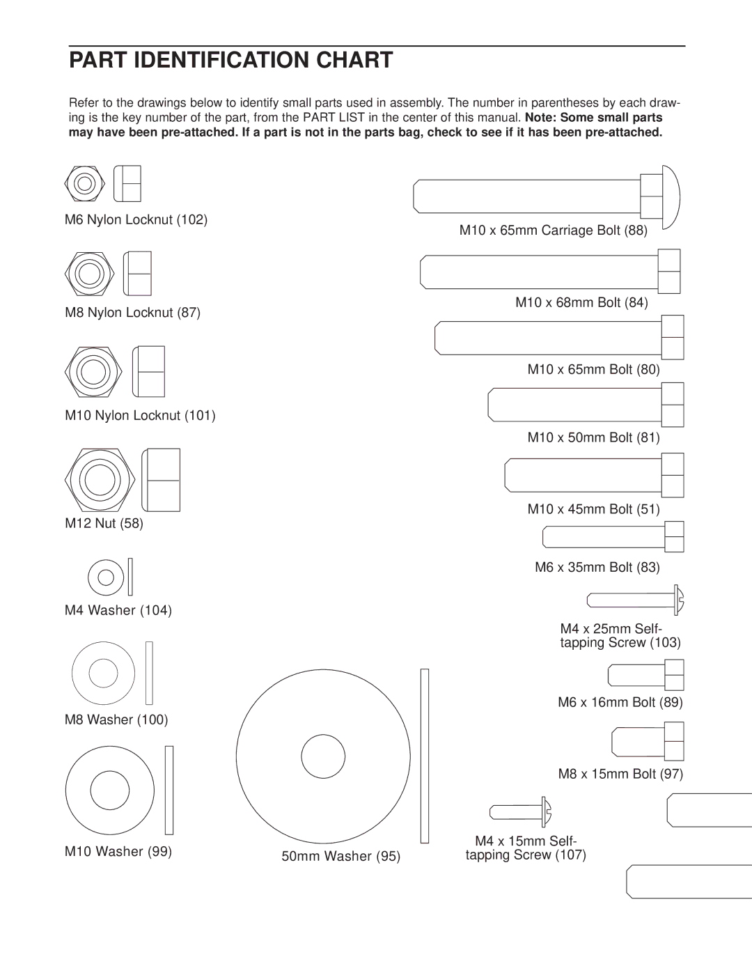 Weider WESY47330 user manual Part Identification Chart 