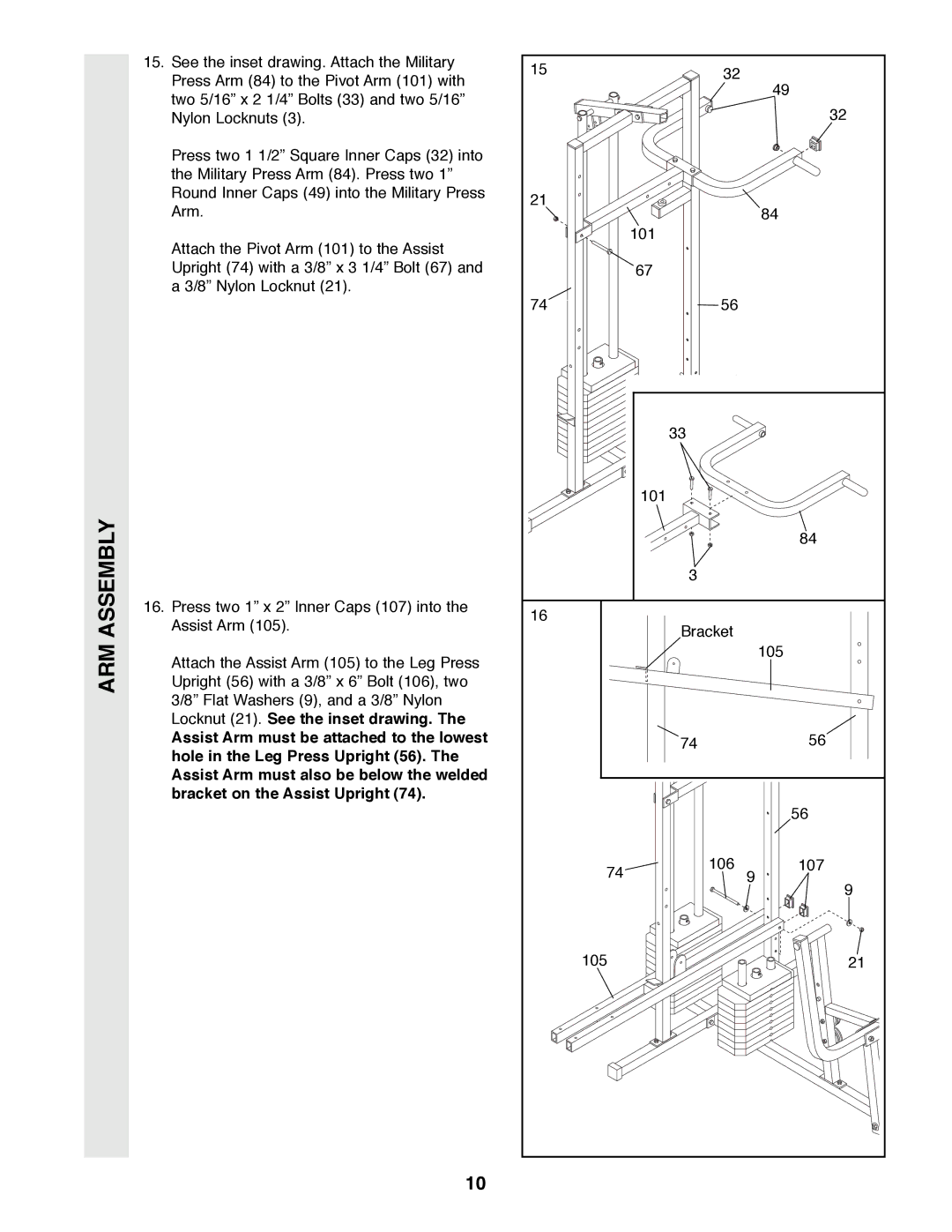 Weider WESY49200 user manual Bracket 105 106 107 