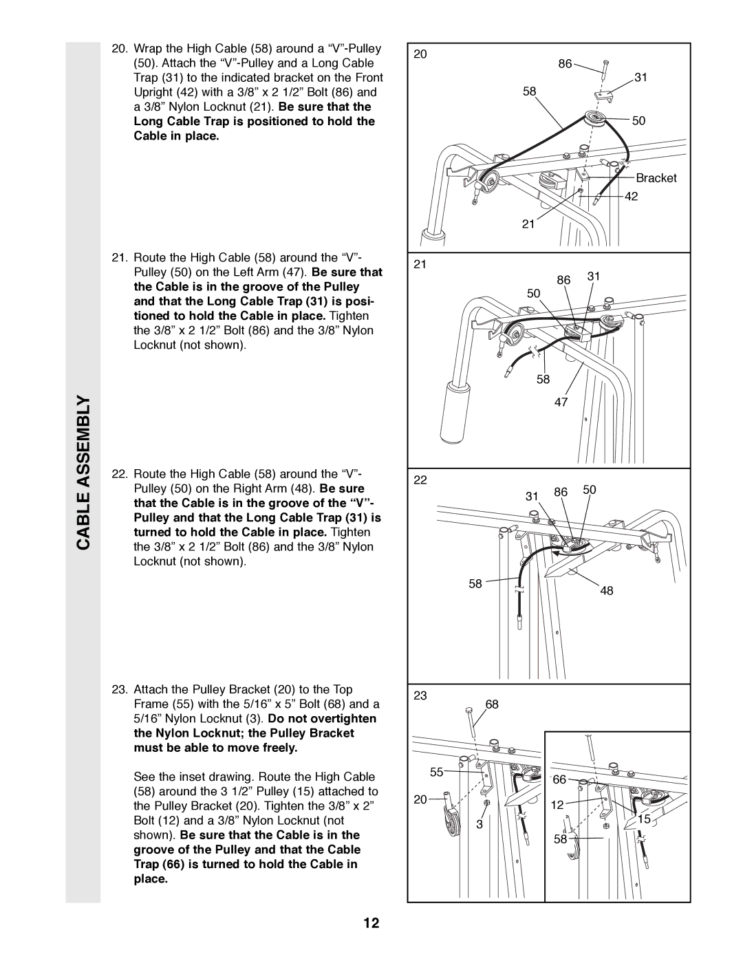 Weider WESY49200 user manual Long Cable Trap is positioned to hold Cable in place 