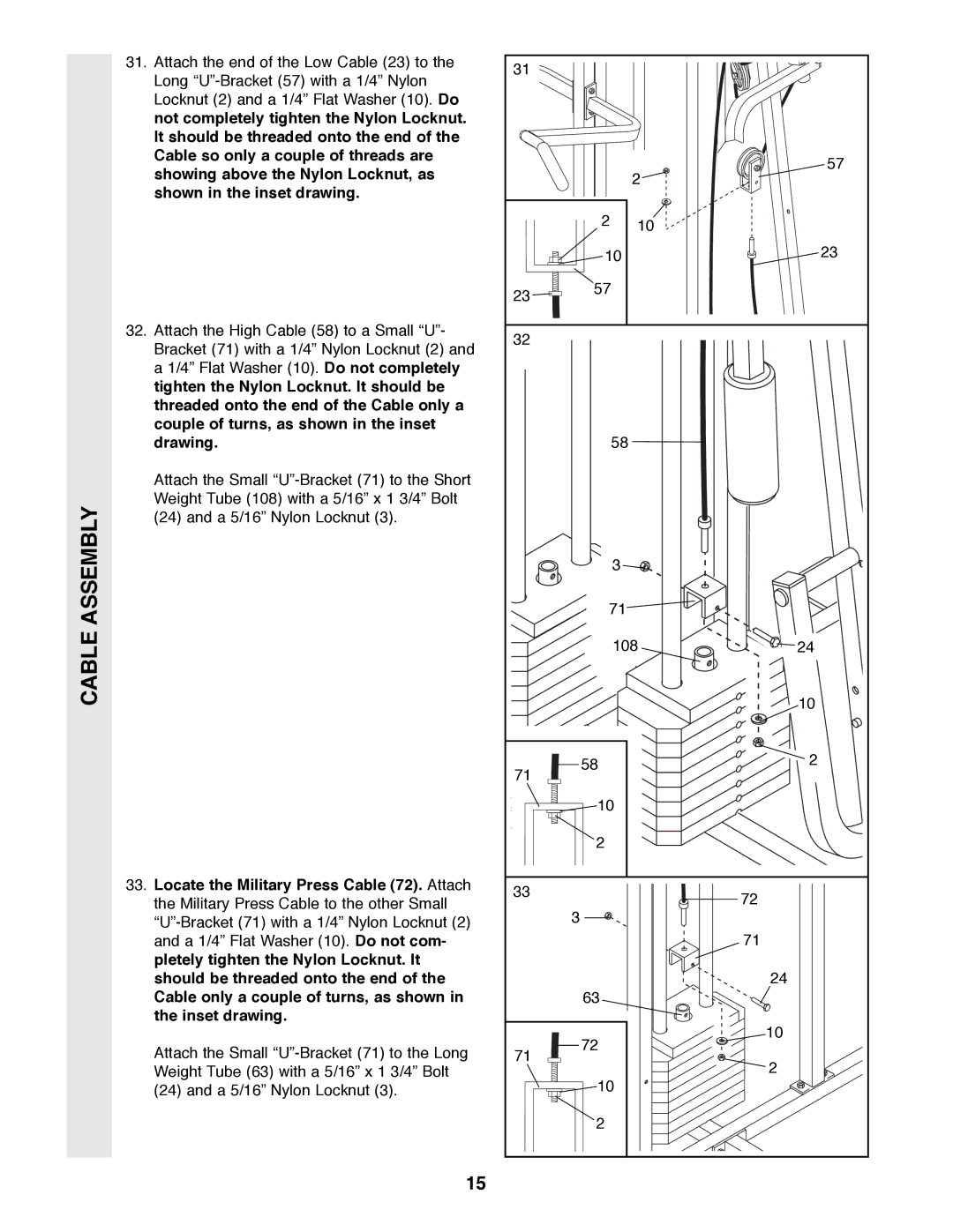 Weider WESY49200 user manual Locate the Military Press Cable 72. Attach 