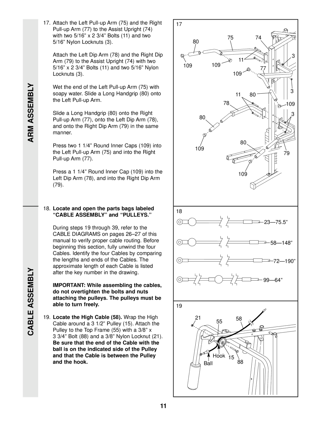 Weider WESY49201 user manual ARM Assembly Cable Assembly, Locate the High Cable 58. Wrap the High 