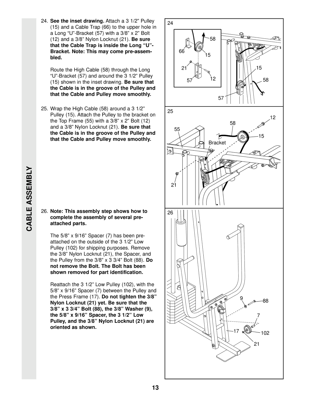 Weider WESY49201 user manual Bled, Attached parts, Oriented as shown 