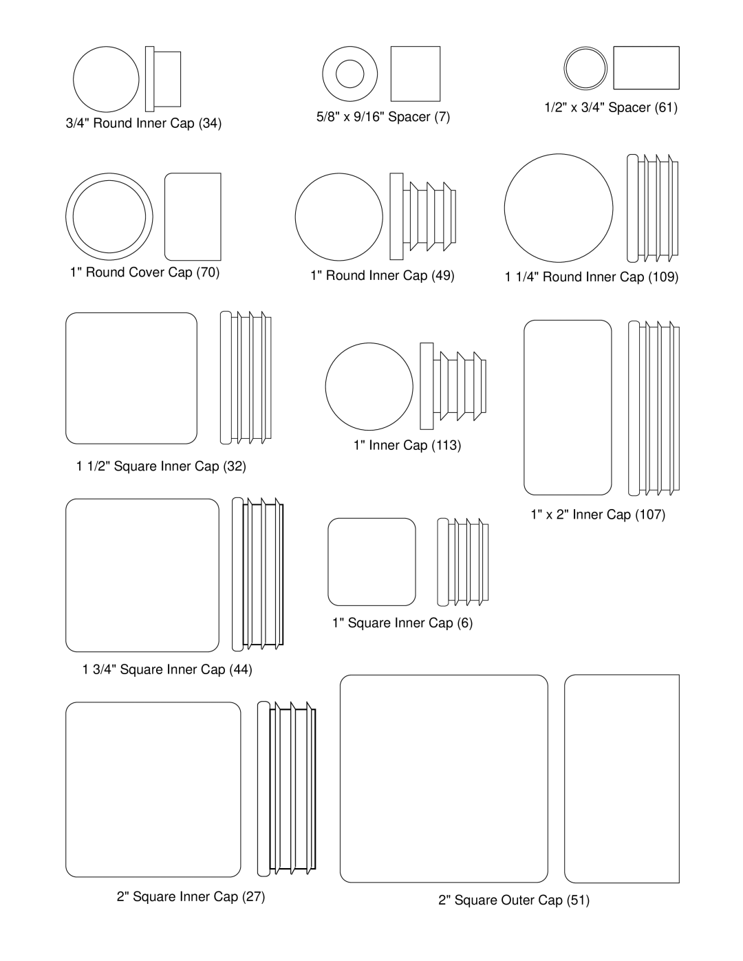 Weider WESY49201 user manual Round Inner Cap X 9/16 Spacer Round Cover Cap 