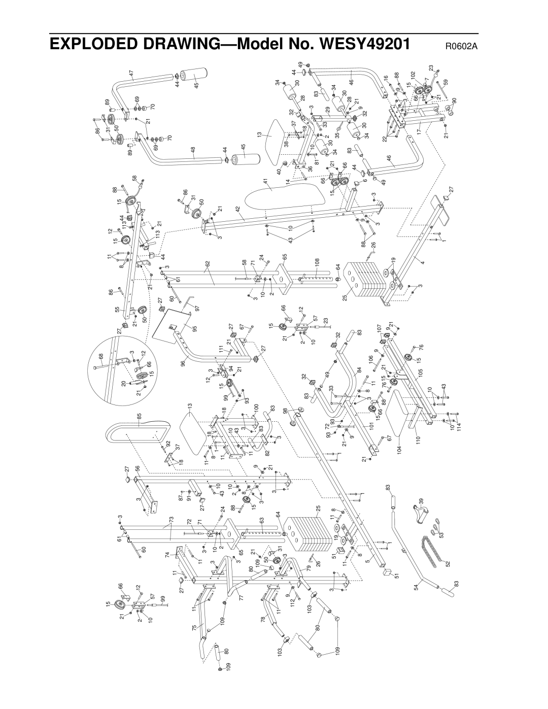 Weider user manual Exploded DRAWING-Model No. WESY49201 