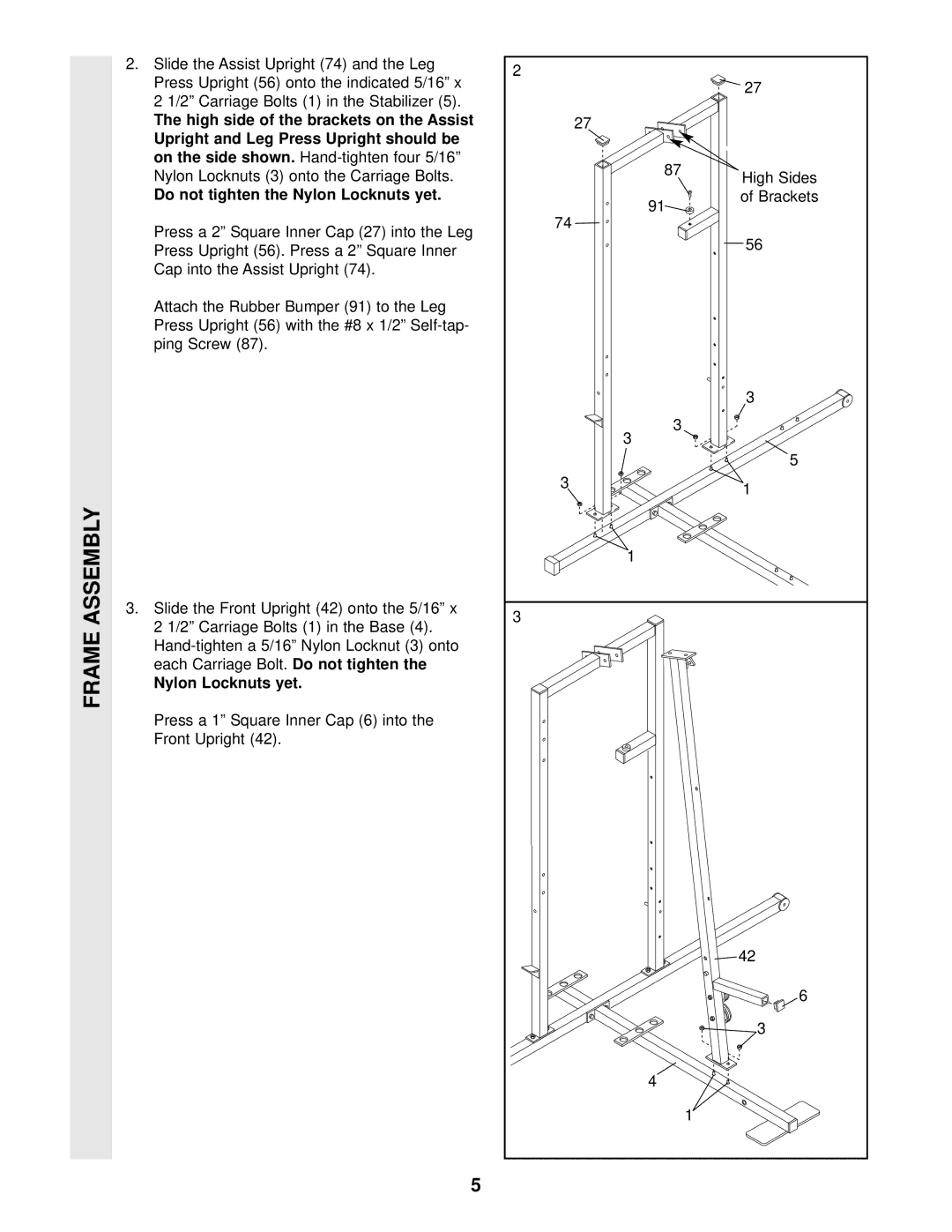 Weider WESY49201 user manual Do not tighten, Press a 1 Square Inner Cap 6 into Front Upright 