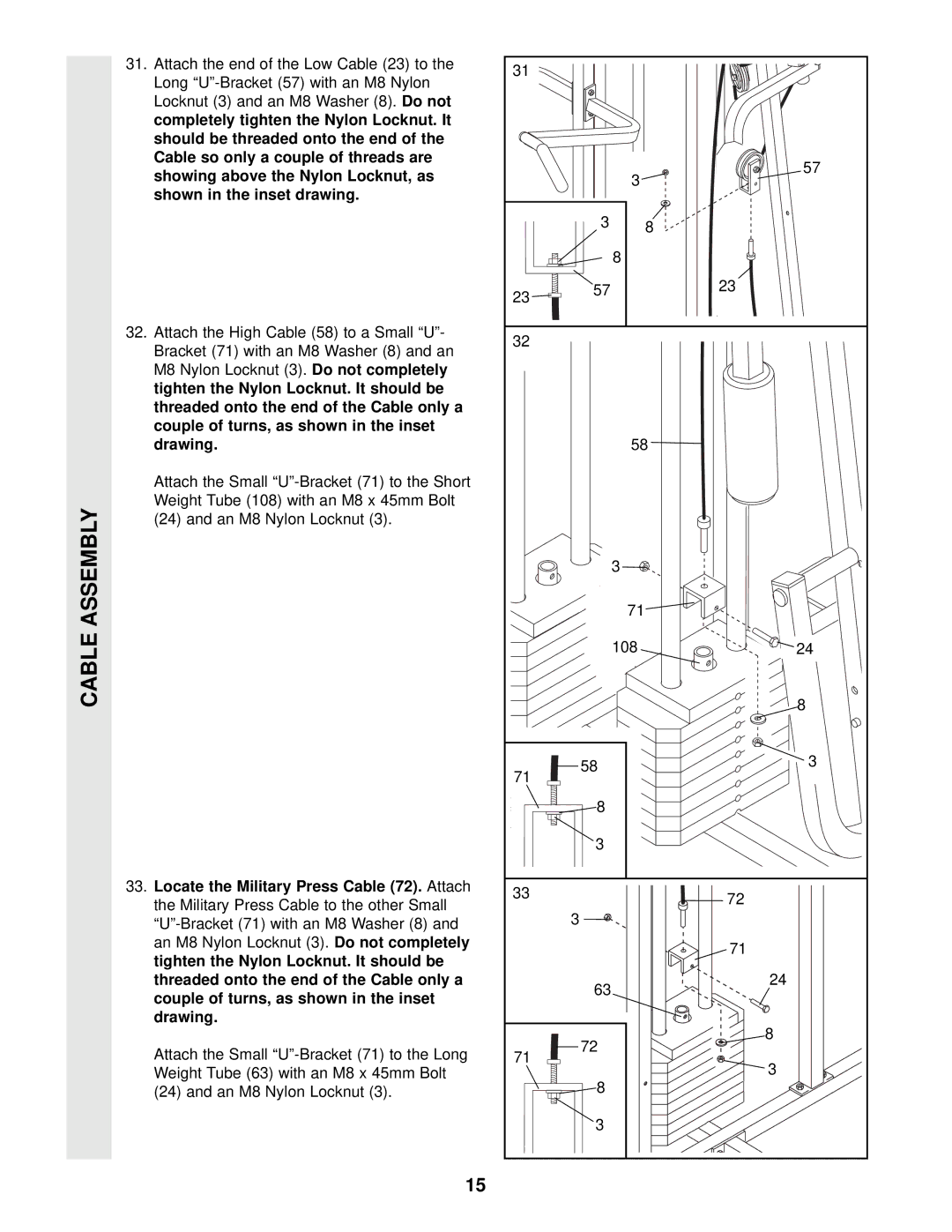 Weider WESY49202 user manual Locate the Military Press Cable 72. Attach 