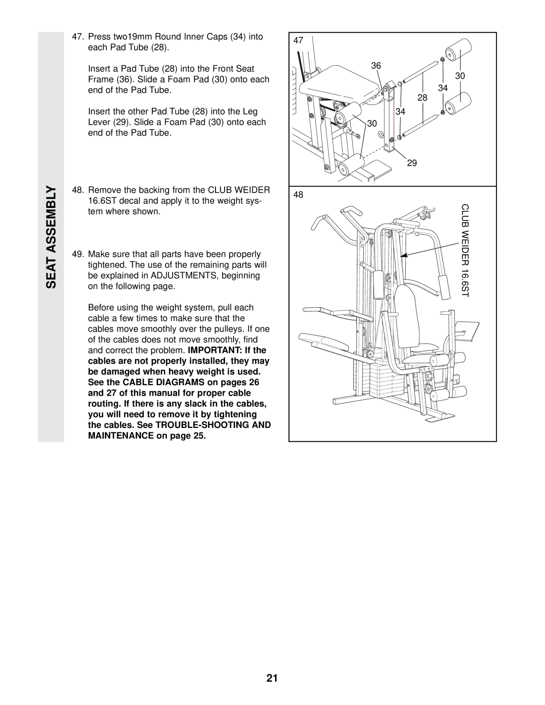 Weider WESY49202 user manual Club Weider 16.6ST 