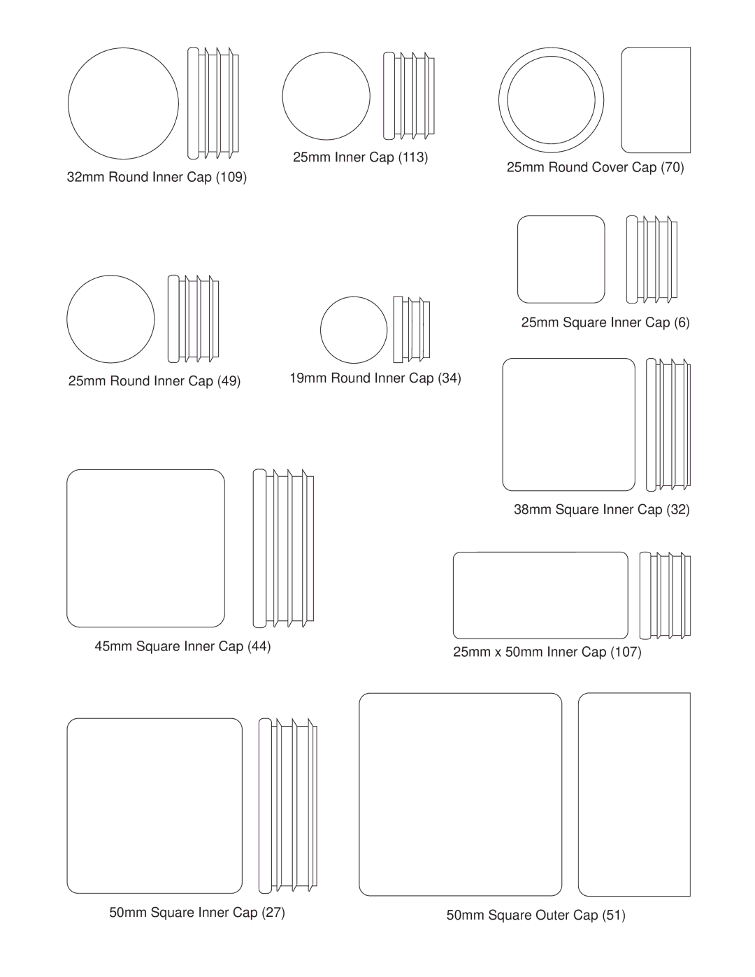 Weider WESY49202 user manual 50mm Square Outer Cap 