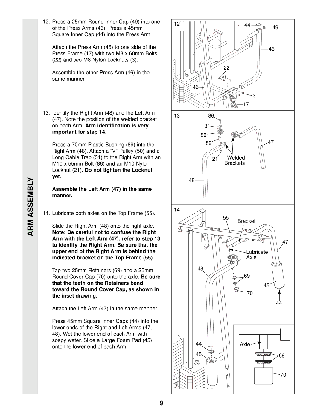 Weider WESY49202 user manual Assemble the Left Arm 47 in the same manner 