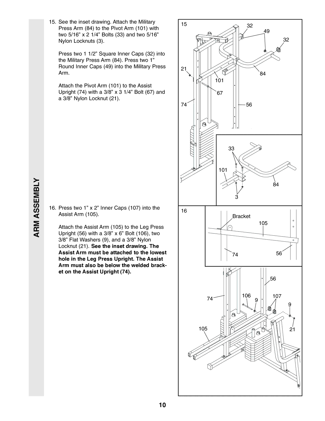 Weider WESY49310 user manual Bracket 105 106 107 