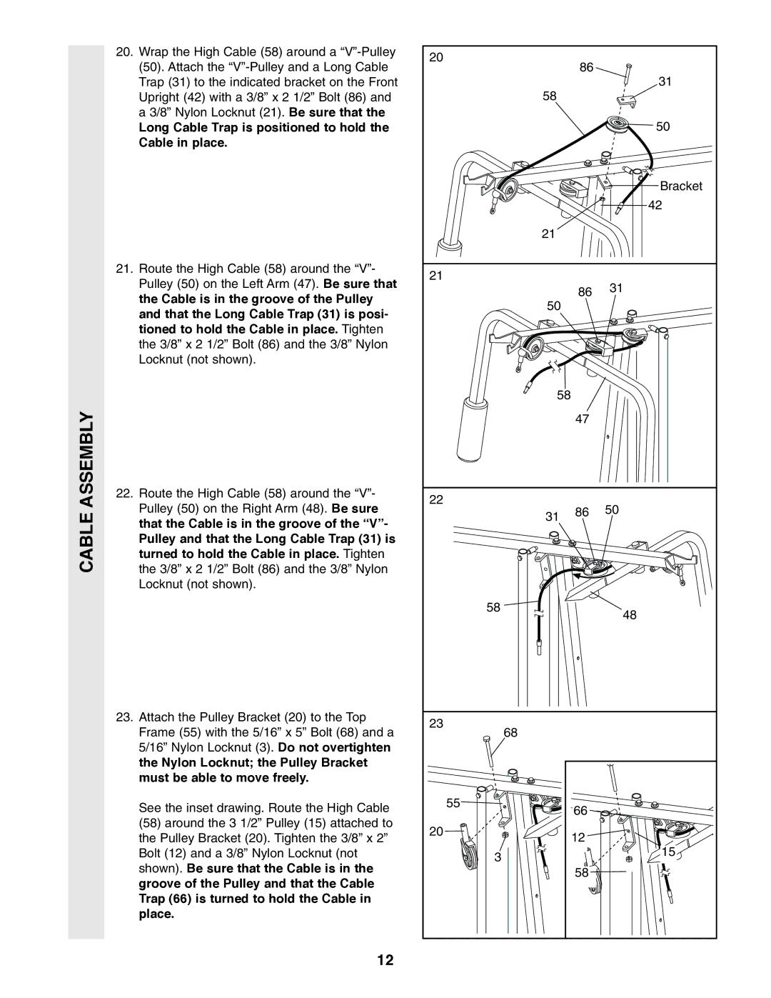 Weider WESY49310 user manual Long Cable Trap is positioned to hold Cable in place 