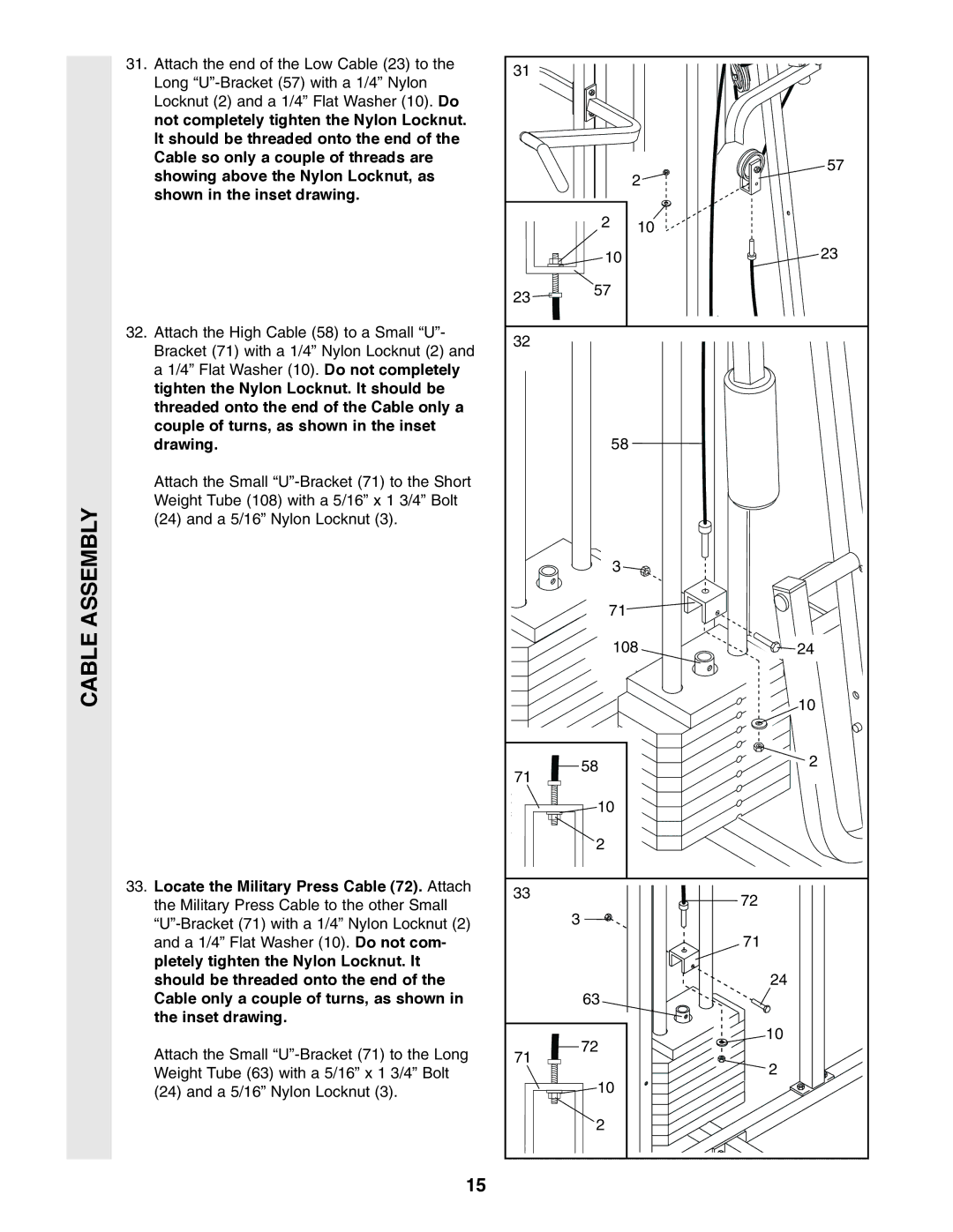 Weider WESY49310 user manual Cable Assembly 