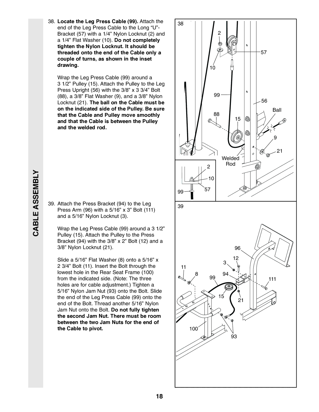 Weider WESY49310 user manual Locate the Leg Press Cable 99. Attach 