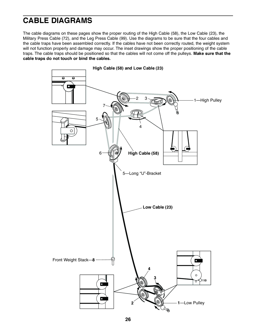 Weider WESY49310 user manual Cable Diagrams, High Cable 58 and Low Cable, Low Pulley 