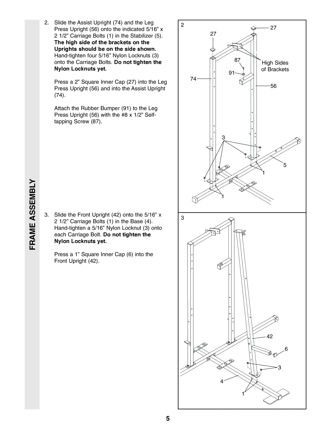 Weider WESY49310 user manual Nylon Locknuts yet 