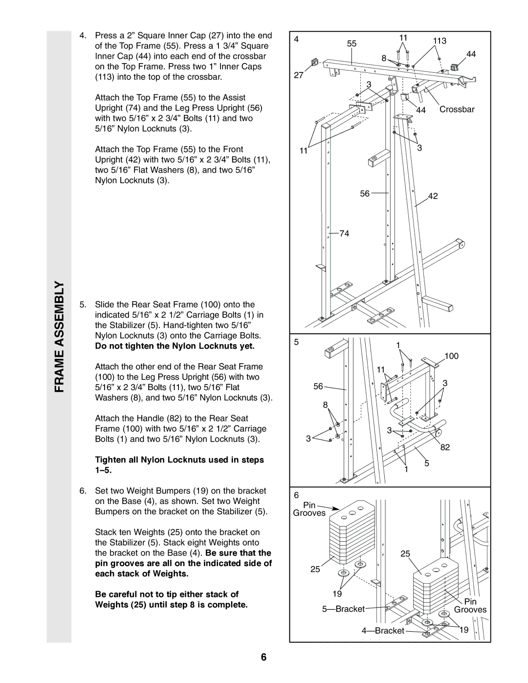 Weider WESY49310 user manual Tighten all Nylon Locknuts used in steps, Weights 25 until is complete 