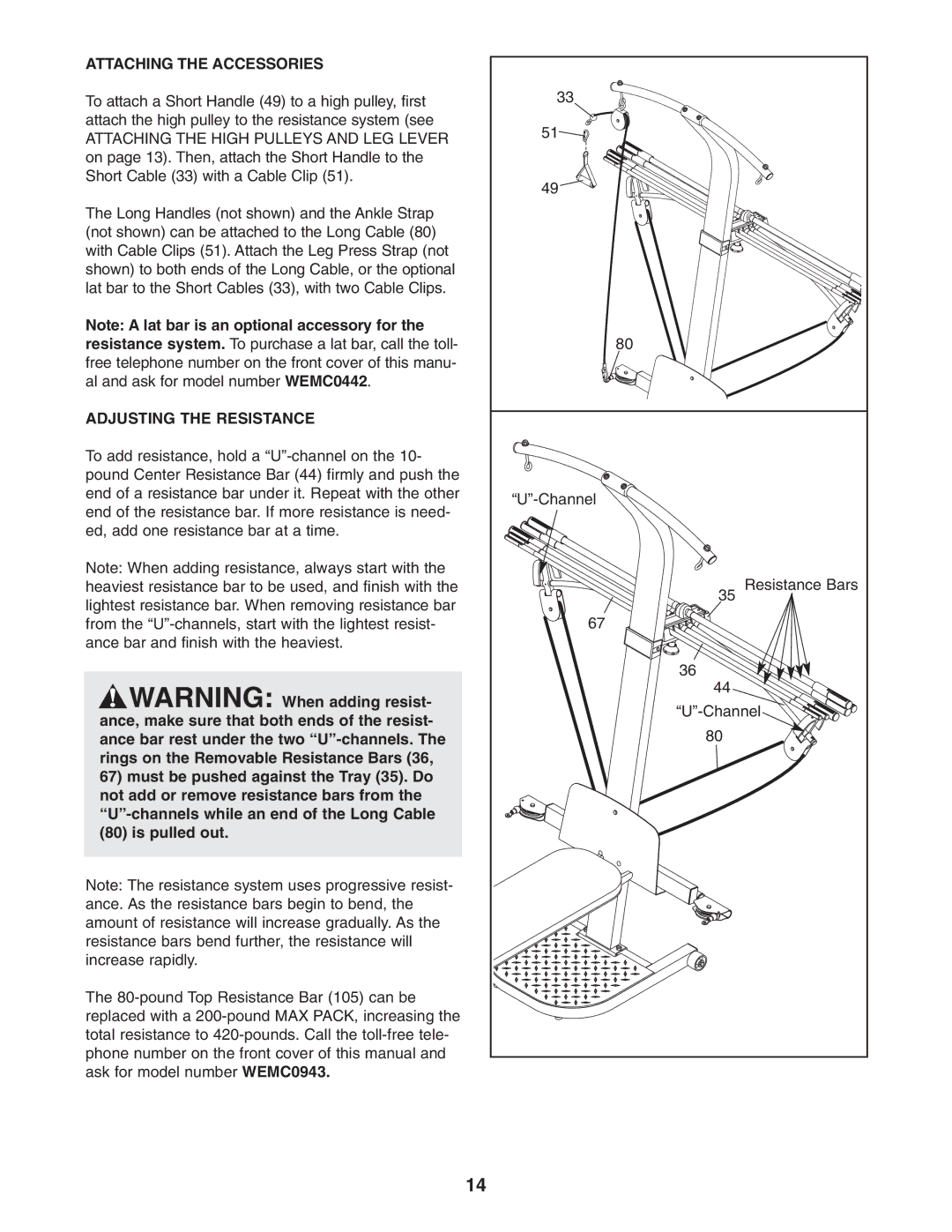 Weider WESY5773.0 user manual Attaching the Accessories, Adjusting the Resistance 