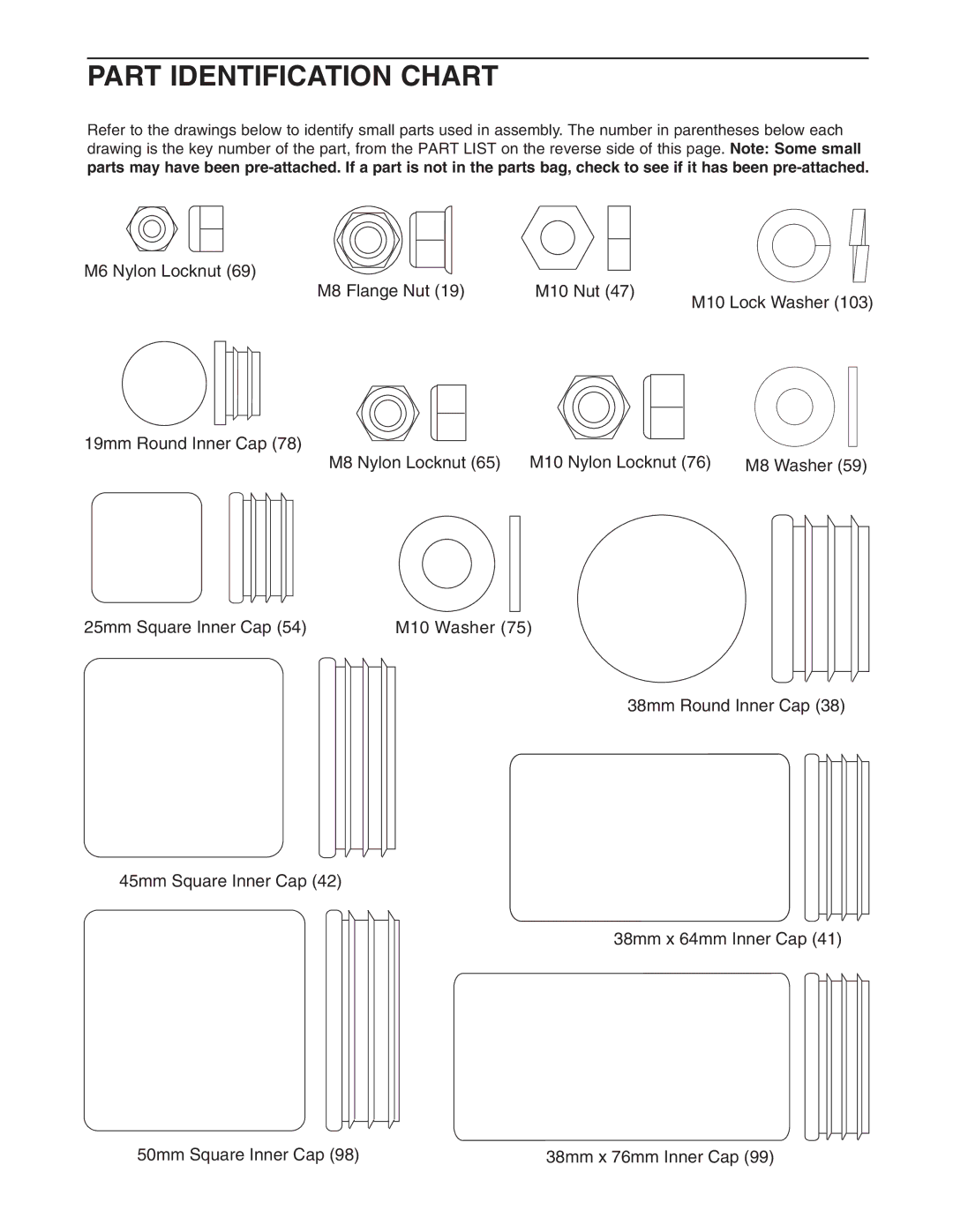 Weider WESY5773.0 user manual Part Identification Chart 