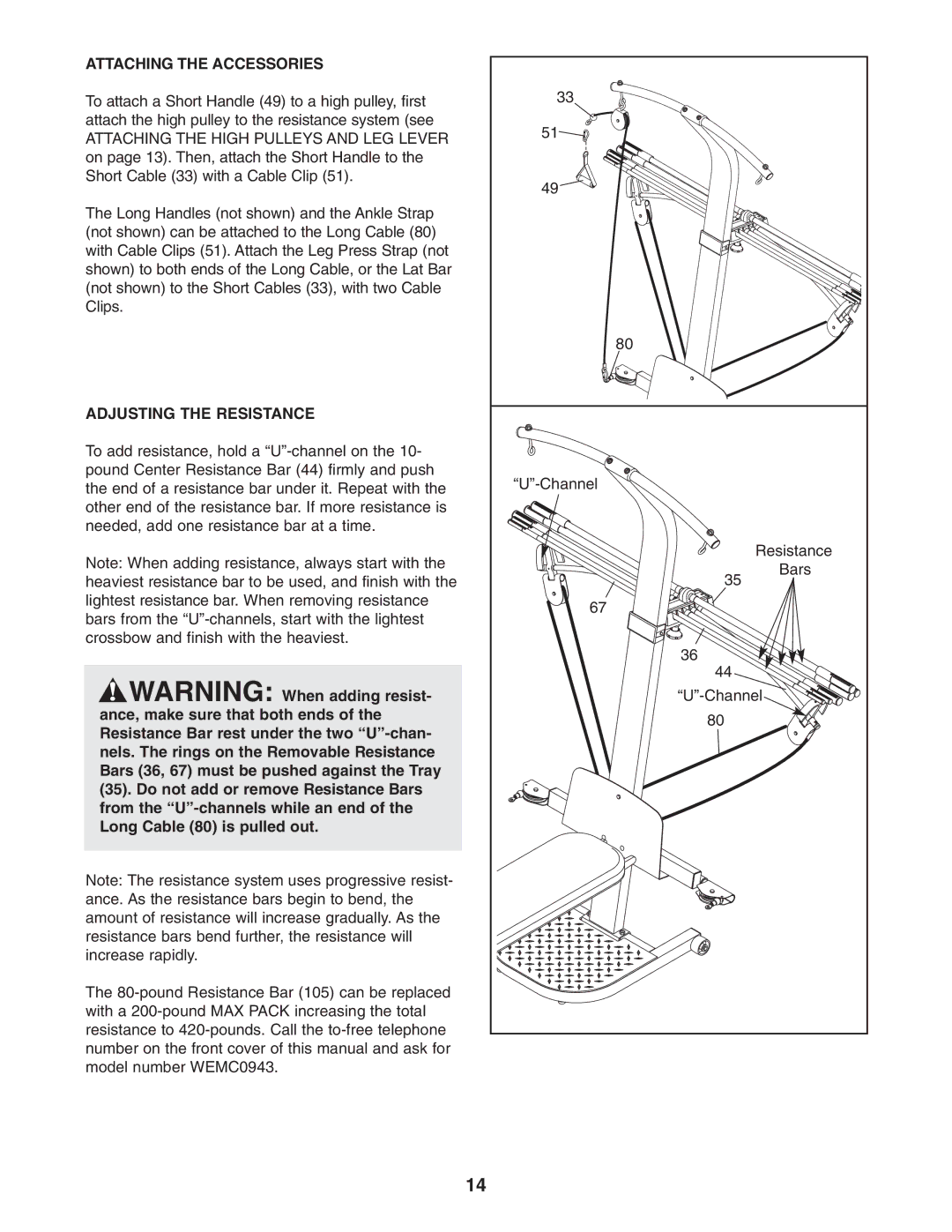 Weider WESY5863.0 user manual Attaching the Accessories, Adjusting the Resistance 