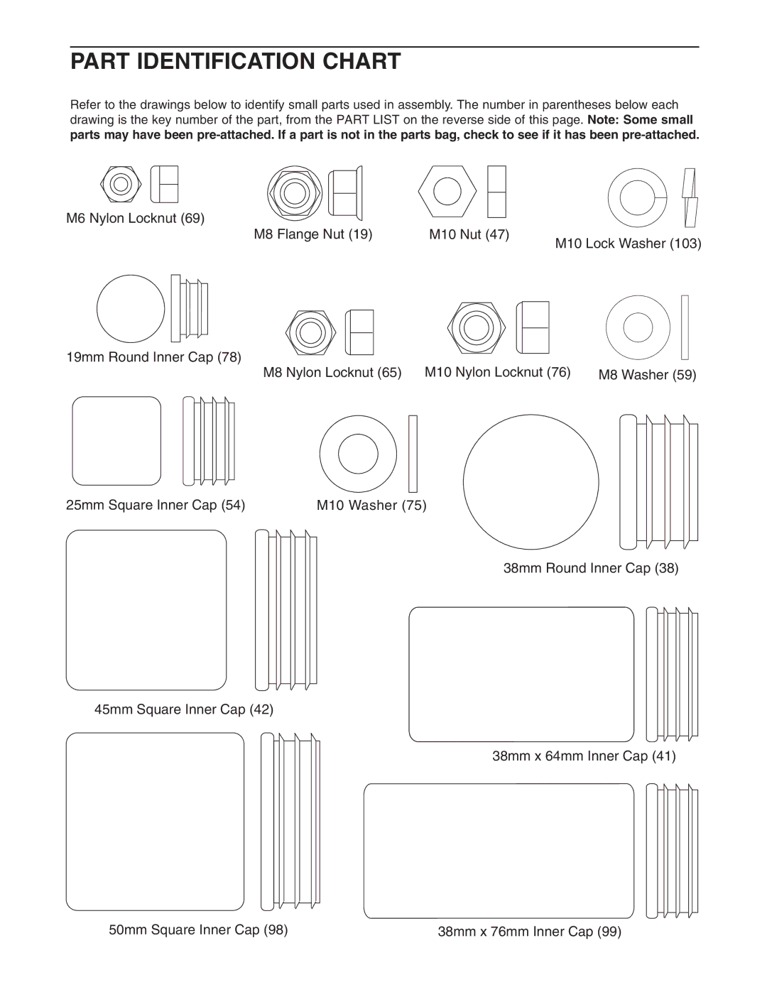 Weider WESY5863.0 user manual Part Identification Chart 