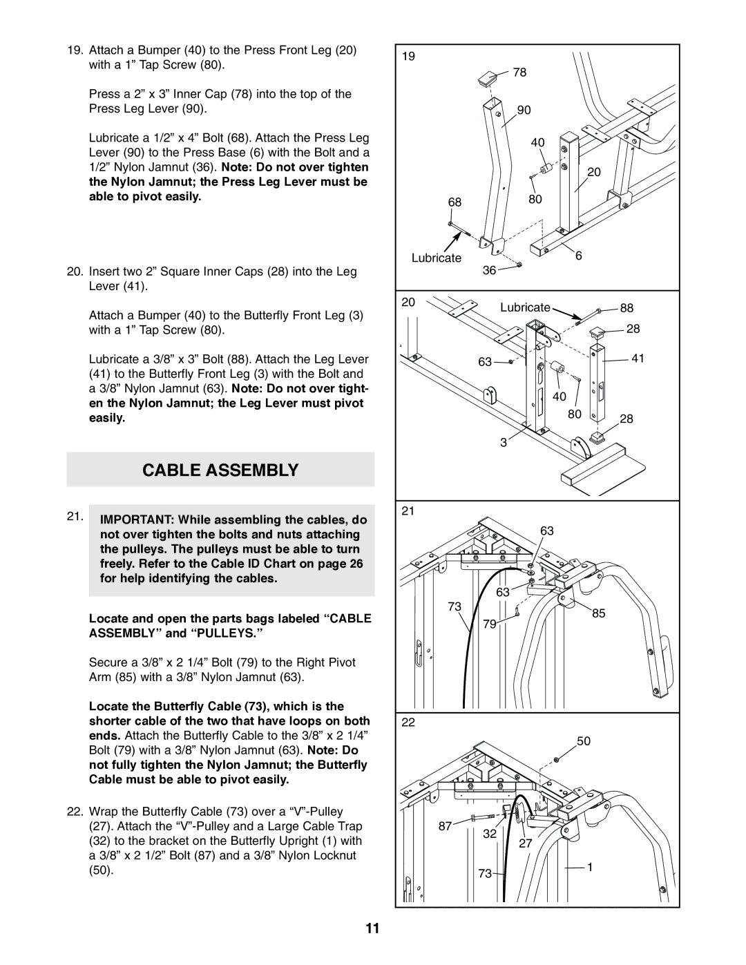 Weider WESY59100 user manual Cable Assembly 