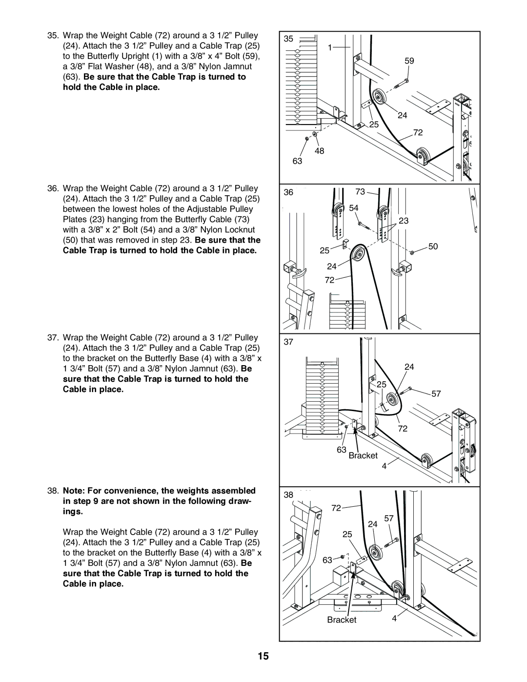 Weider WESY59100 user manual Cable Trap is turned to hold the Cable in place 