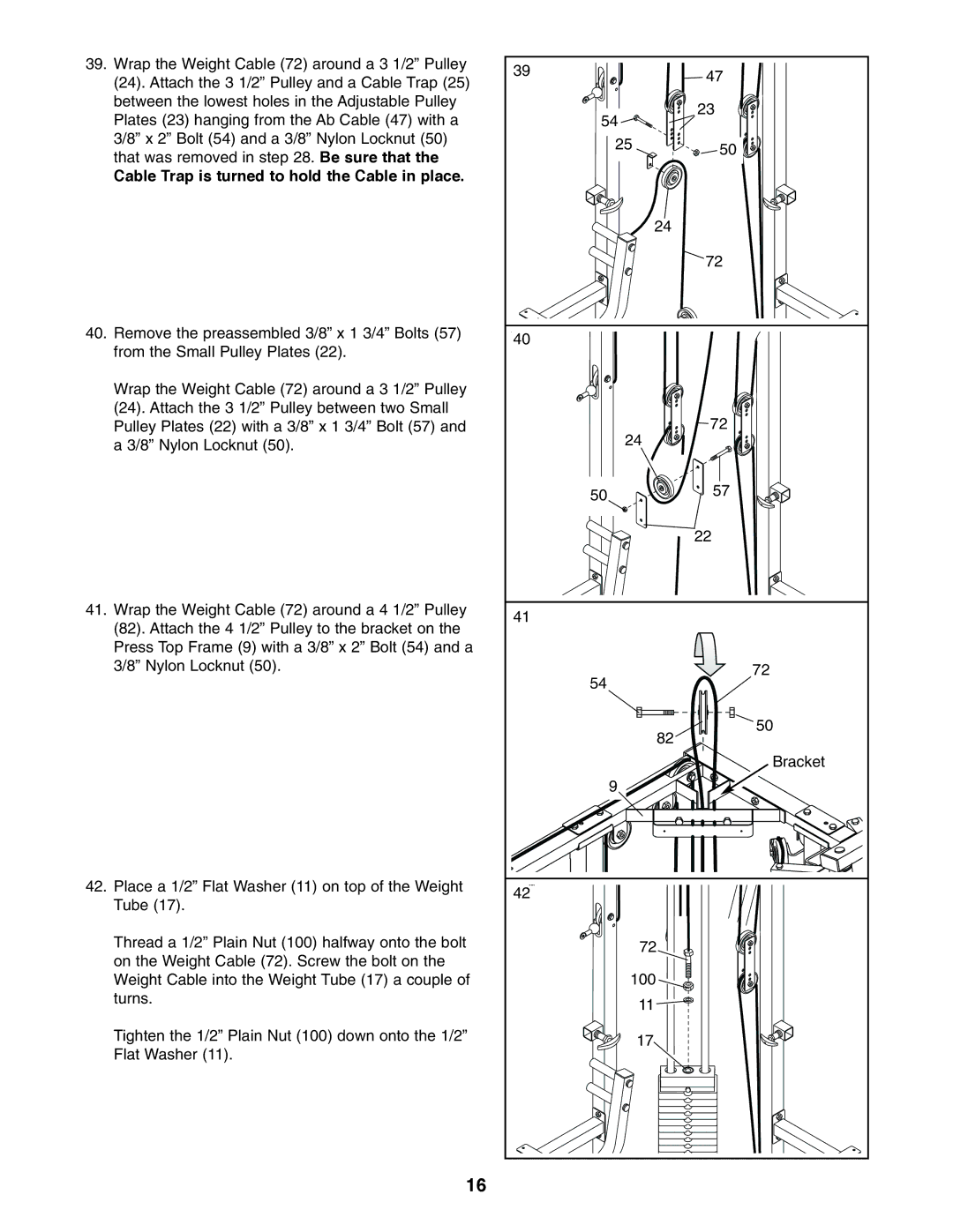 Weider WESY59100 user manual Cable Trap is turned to hold the Cable in place 